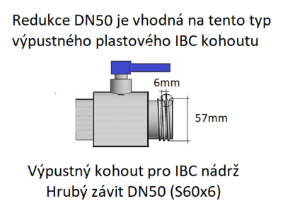 Spodní šroubovací uzávěr - víčko DN50 - hrubý závit S60x6 na IBC nádrž - kontejner - 2
