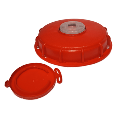 IBC horní šroubovací uzávěr - víko, průměr 155 mm (6") + přetlakový ventil - červené - 3