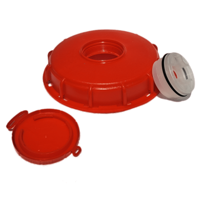 IBC horní šroubovací uzávěr - víko, průměr 155 mm (6") + přetlakový ventil - červené - 4